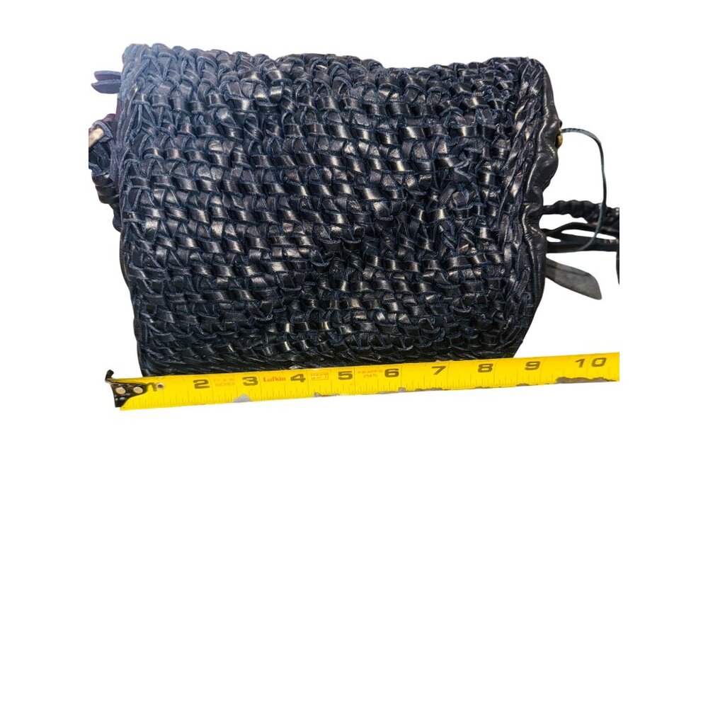 VTG Handwoven Black Leather Crossbody Handbag Adjustable Strap Textured Boho - Picture 5 of 16